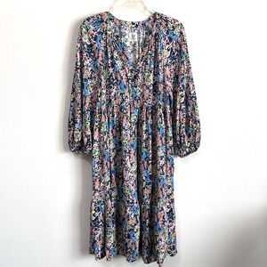 Gap Maternity Dress S Balloon Sleeve Tiered Multicolored Spring Floral Buttons